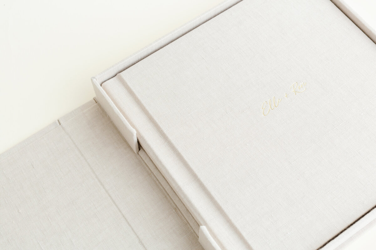 Linen wrapped album presentation box with album inside